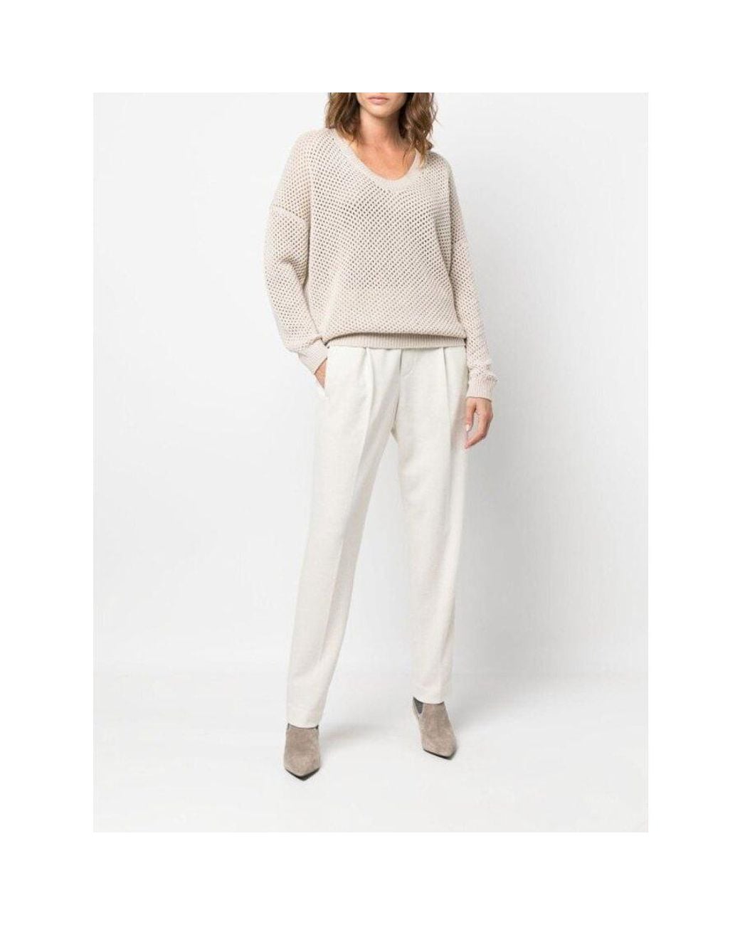 Brunello Cucinelli White Warm Wool Blend Tapered Trousers, Brand Size 42 (Us for men