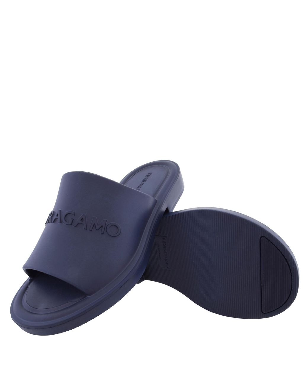 Ferragamo Blue Ferragamo Giuneva Logo Embossed Slides, Size 7