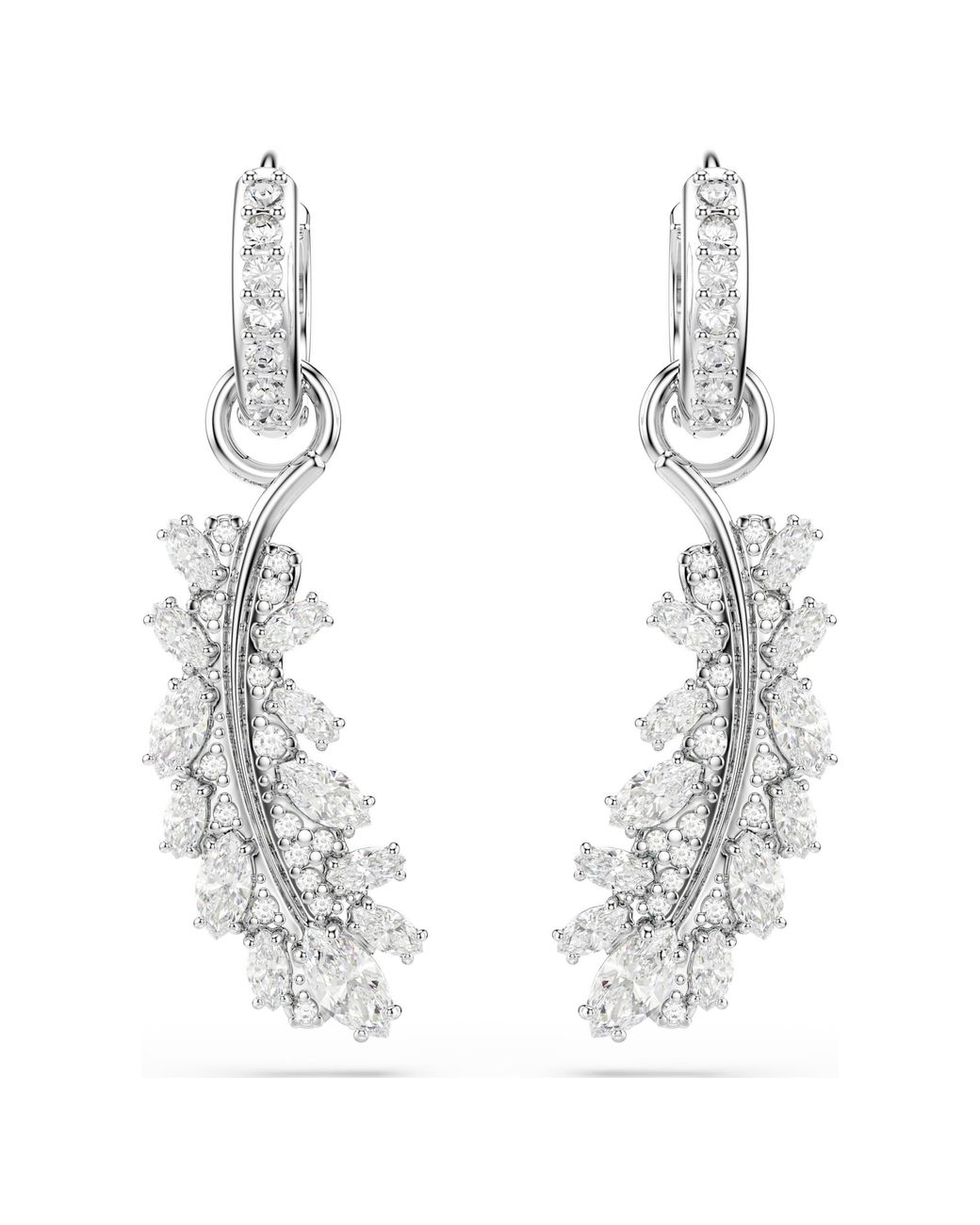 Swarovski Metallic Vienna Earrings, Mixed Cuts, Feather, Rhodium Plated