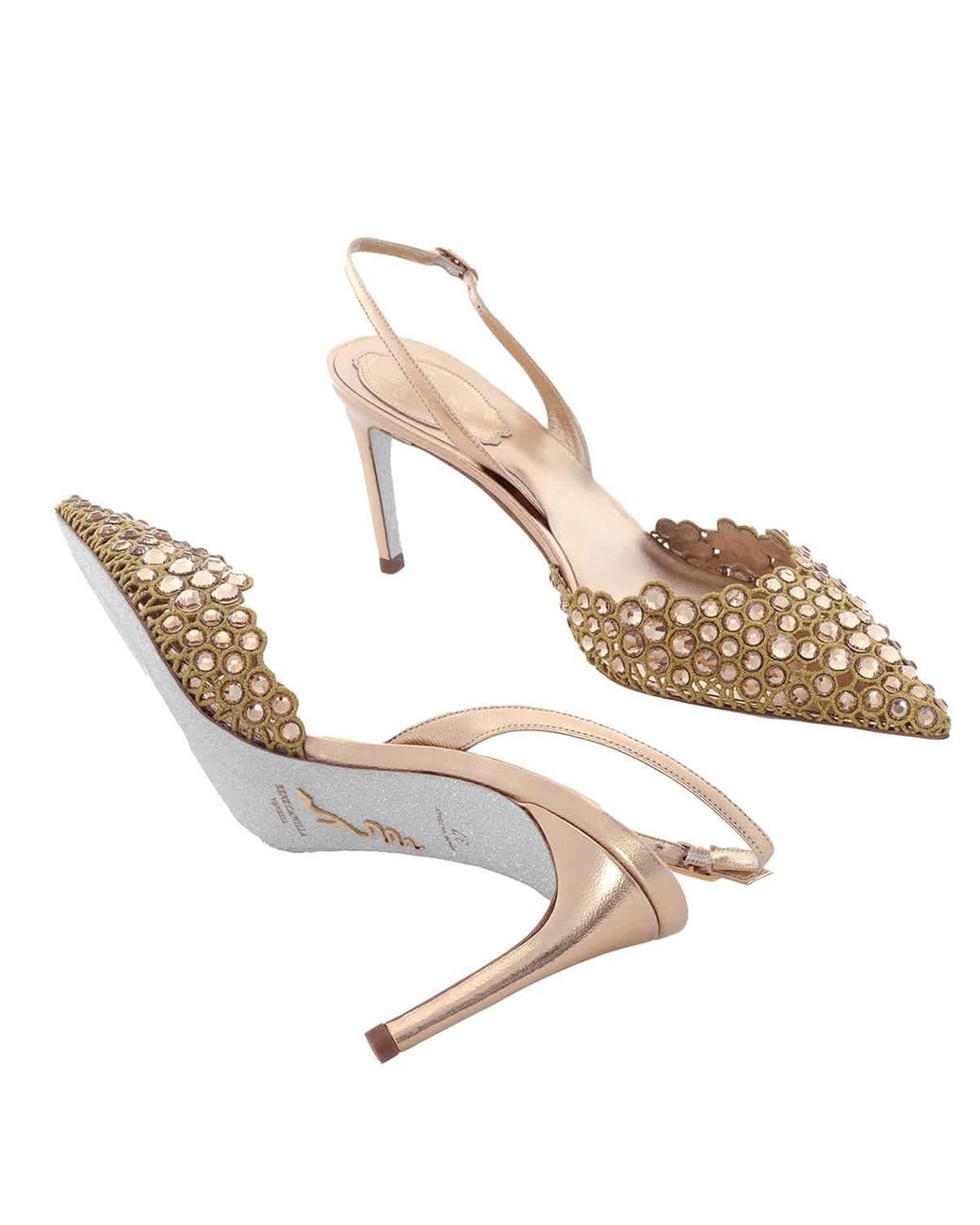 René Caovilla Cinderella 80mm crystal-embellished pumps - Gold