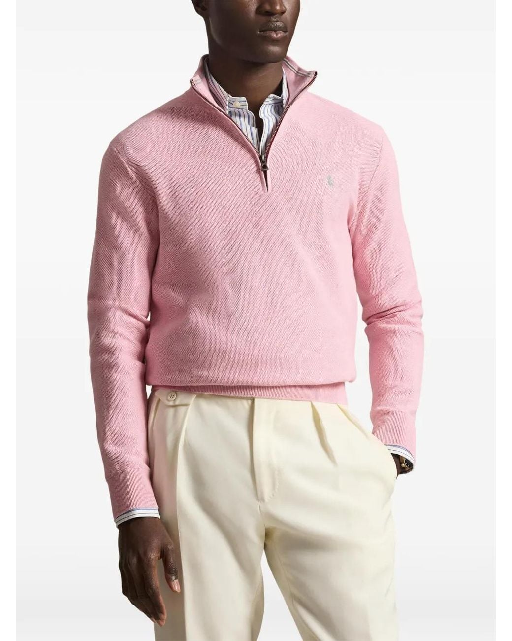 Polo Ralph Lauren Pink Mesh-Knit Quarter-Zip Jumper for men