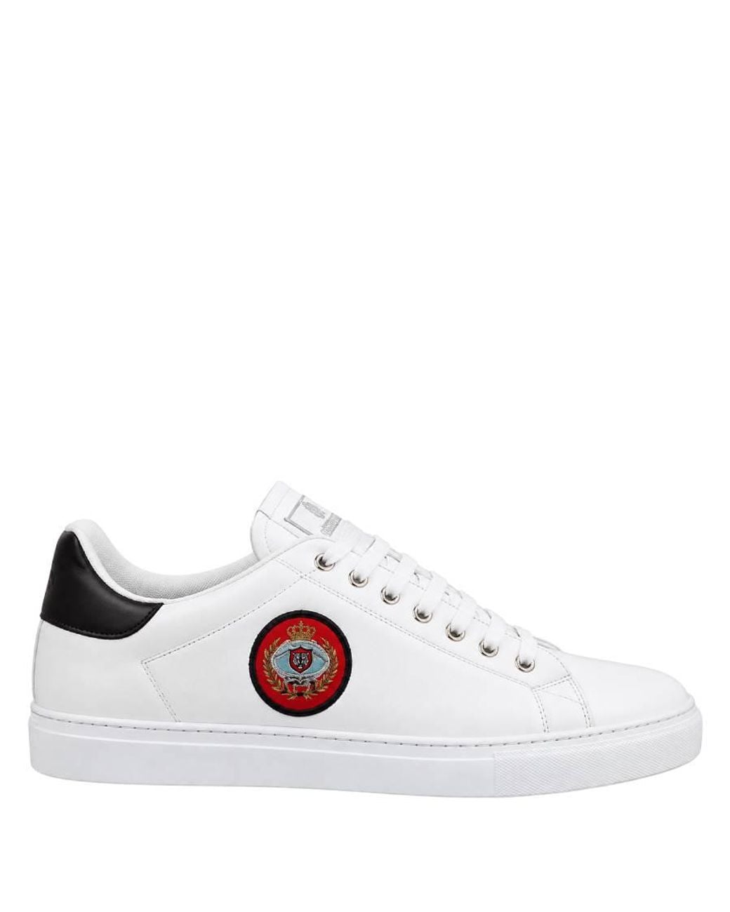 Roberto Cavalli White Low-Top Sneakers With Logo Patch, Brand Size 42 Us for men