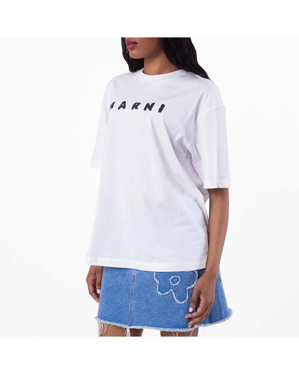 Marni White Scribbled Logo Jersey Cotton T-Shirt, Brand Size 42 Us