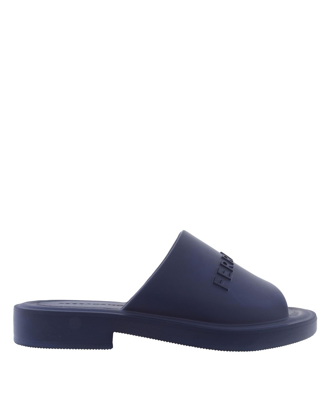 Ferragamo Blue Ferragamo Giuneva Logo Embossed Slides, Size 7