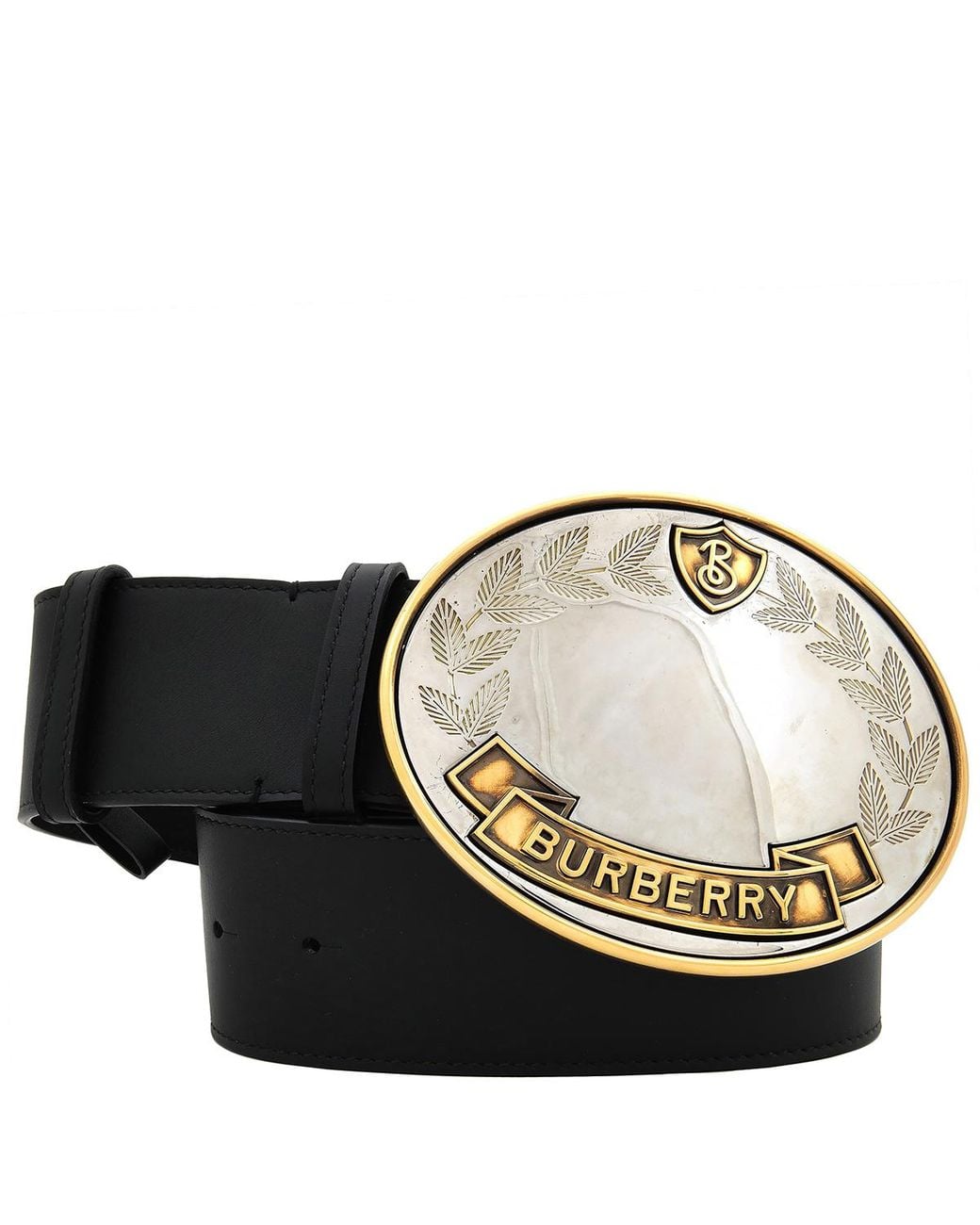 Burberry Black Oak Leaf Crest Leather Belt for men