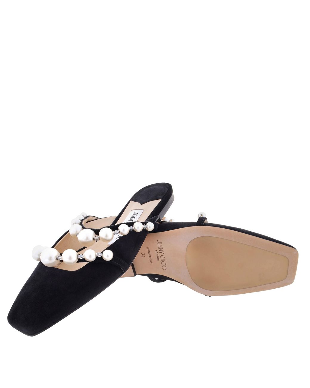 Jimmy Choo Black Amaya Pearly Two-Band Suede Flats, Brand Size 34 Us Size 4