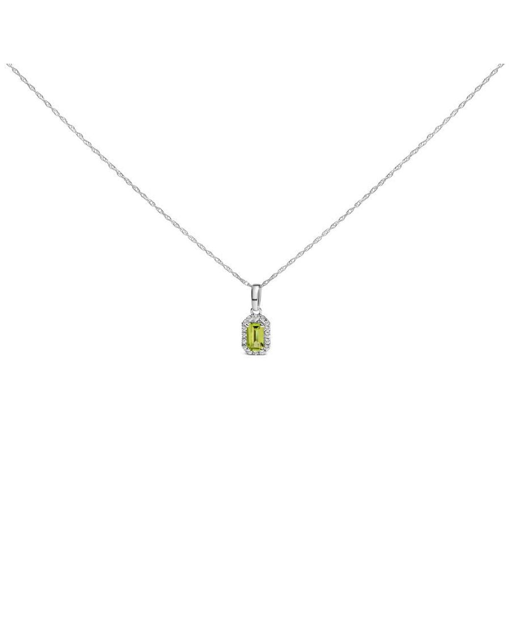 Haus of Brilliance Metallic 10K 5X3Mm Peridot And Diamond Accent Halo Octagonal Shape Pendant Necklace for men