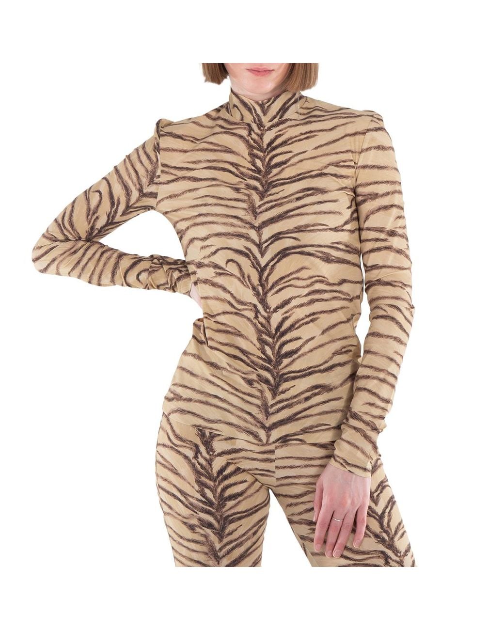 Stella McCartney Natural Long-Sleeved Tiger Printed Top