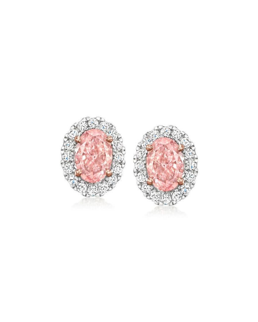 Brilliant Diamond Pink 2.50 Carat Halo Oval Cut Lab Grown Diamond Stud Earrings for men