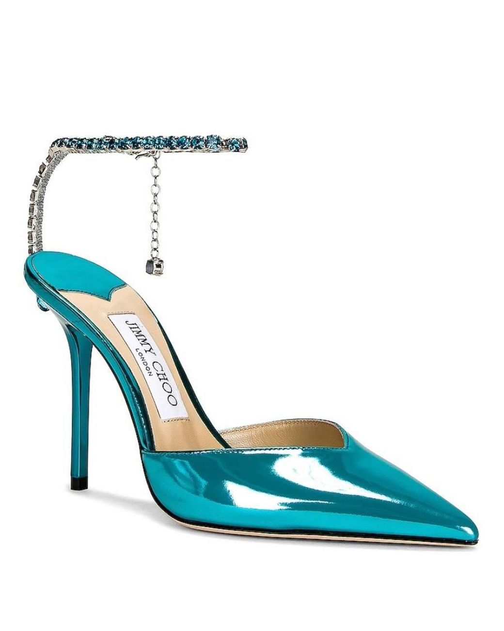 Jimmy Choo Blue Saeda 100 Metallic Leather Pumps, Brand Size 39.5 Us