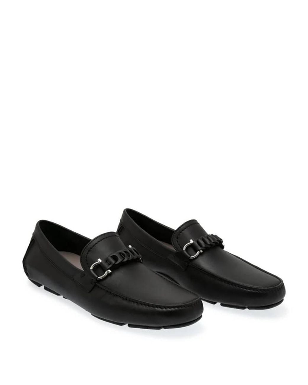 Ferragamo Black Stuart Gancini Leather Loafers for men