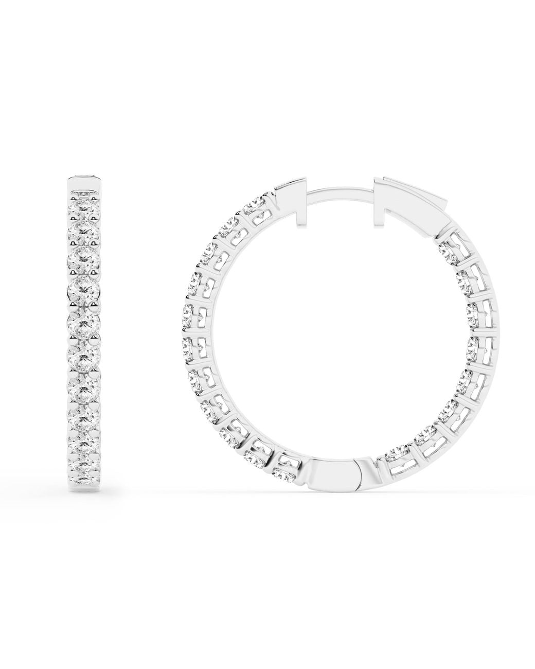 Brilliant Diamond Metallic 3 Carat Round Lab Grown Inside Out Diamond Hoop Earrings for men