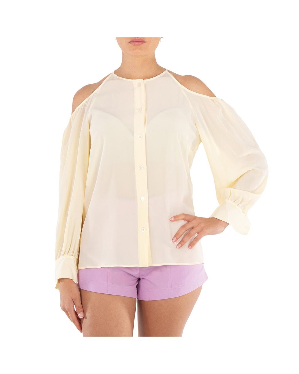 Stella McCartney Yellow Ladies Off Shoulder Silk Blouse