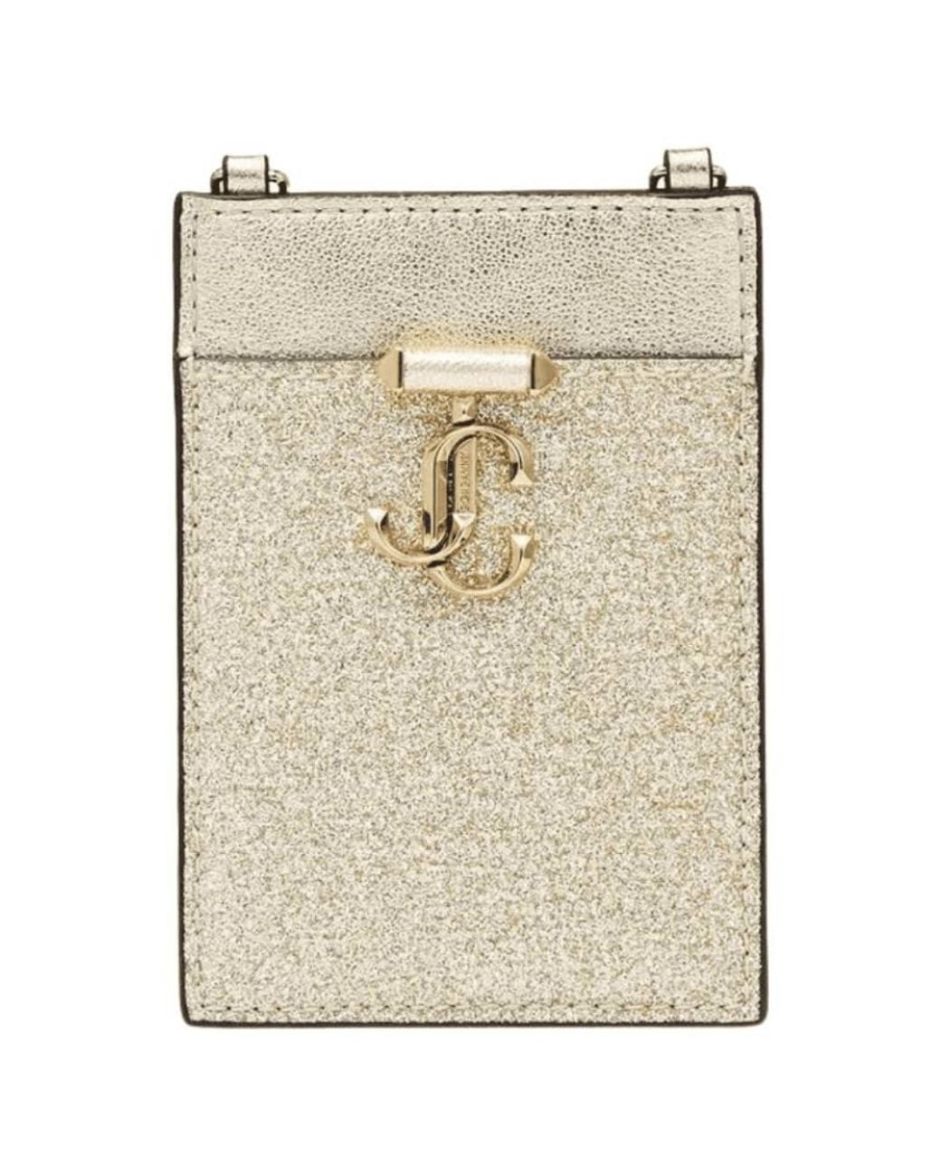 Jimmy Choo Natural Platinum Ice/Light Glitter Chain-Strap Cardholder for men