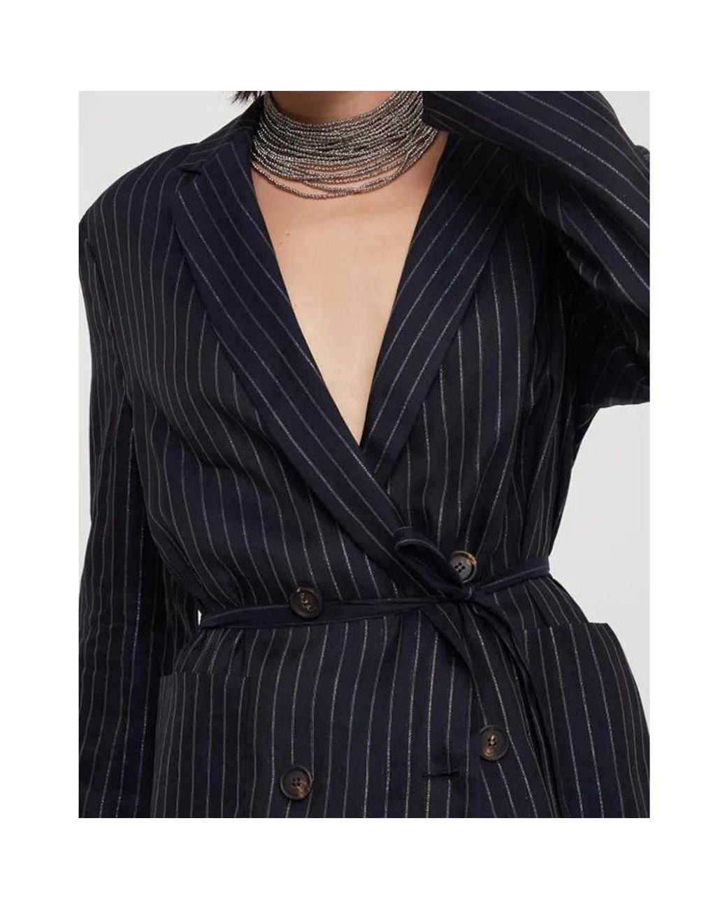Brunello Cucinelli Blue Pinstripe Deconstructed Jacket, Brand Size 42 (Us for men