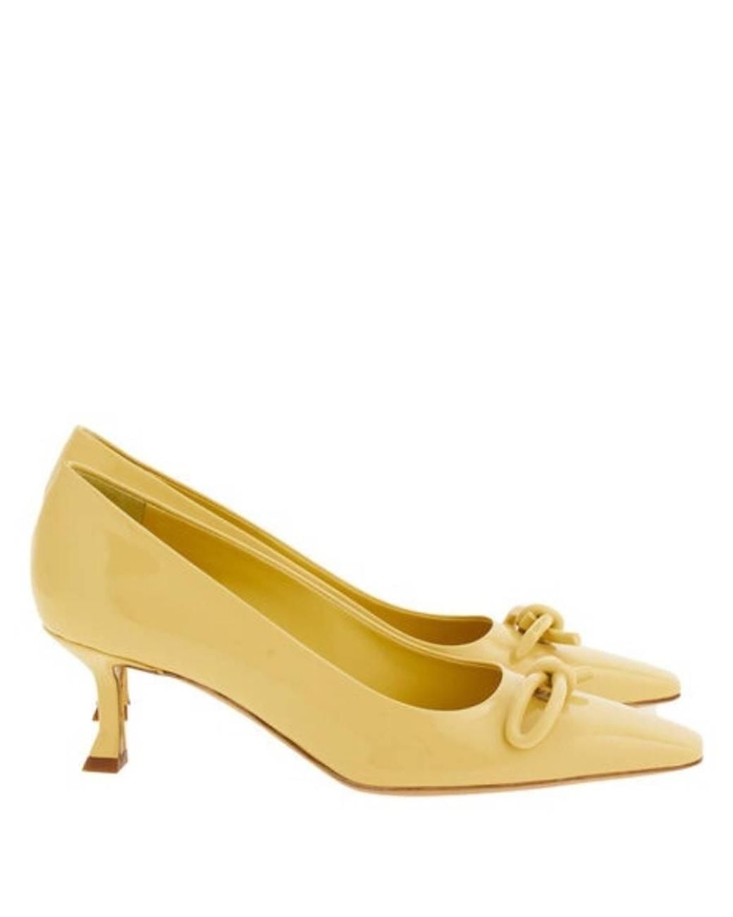 Ferragamo Yellow Annie Kitten Heel Pump With Asymmetric Bow