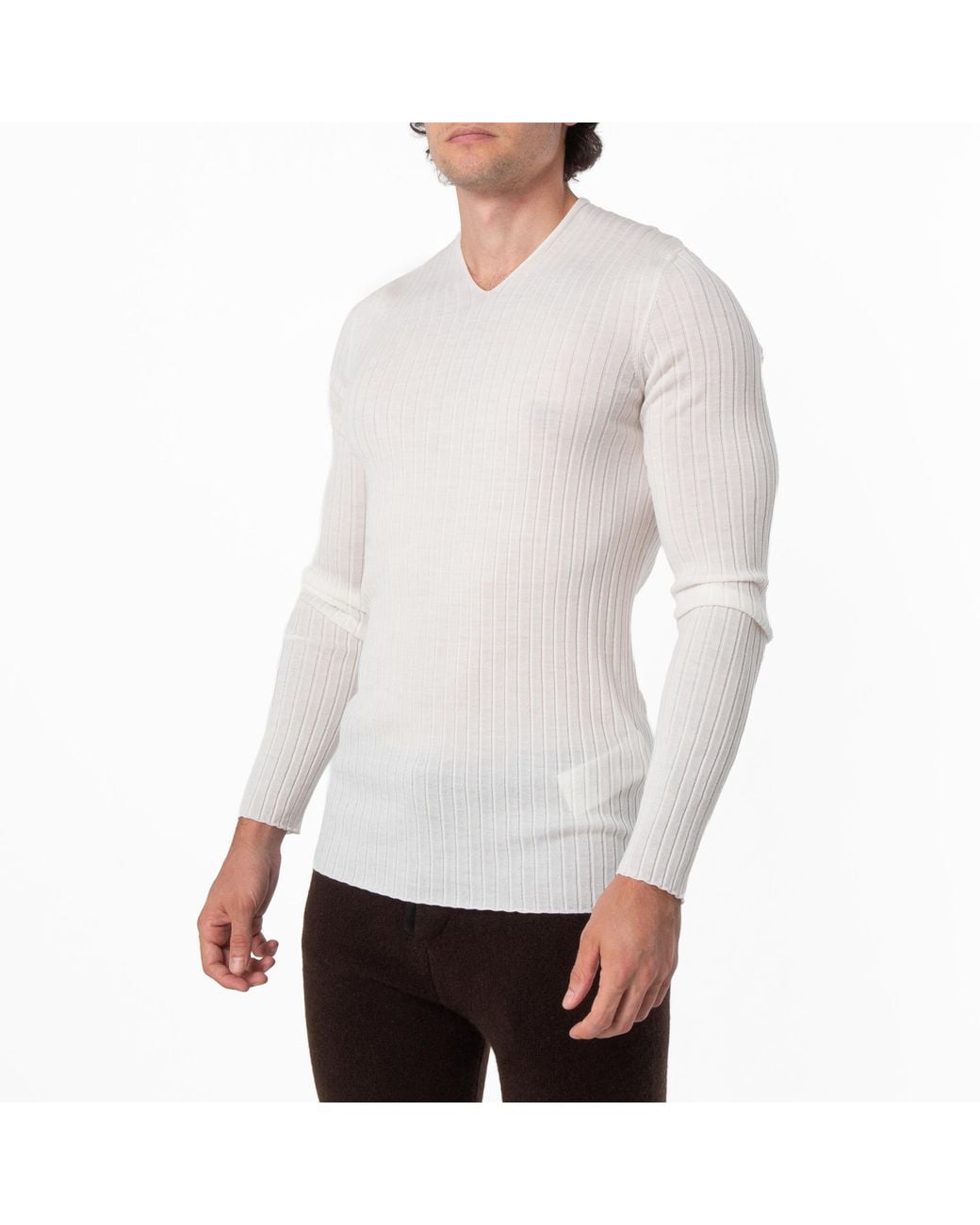 Ferragamo White V-Neck Wool Knit Sweater for men