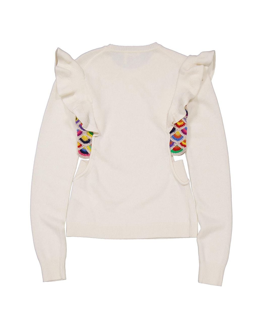 Chloé White Ladies Ruffled Crochet Sweater