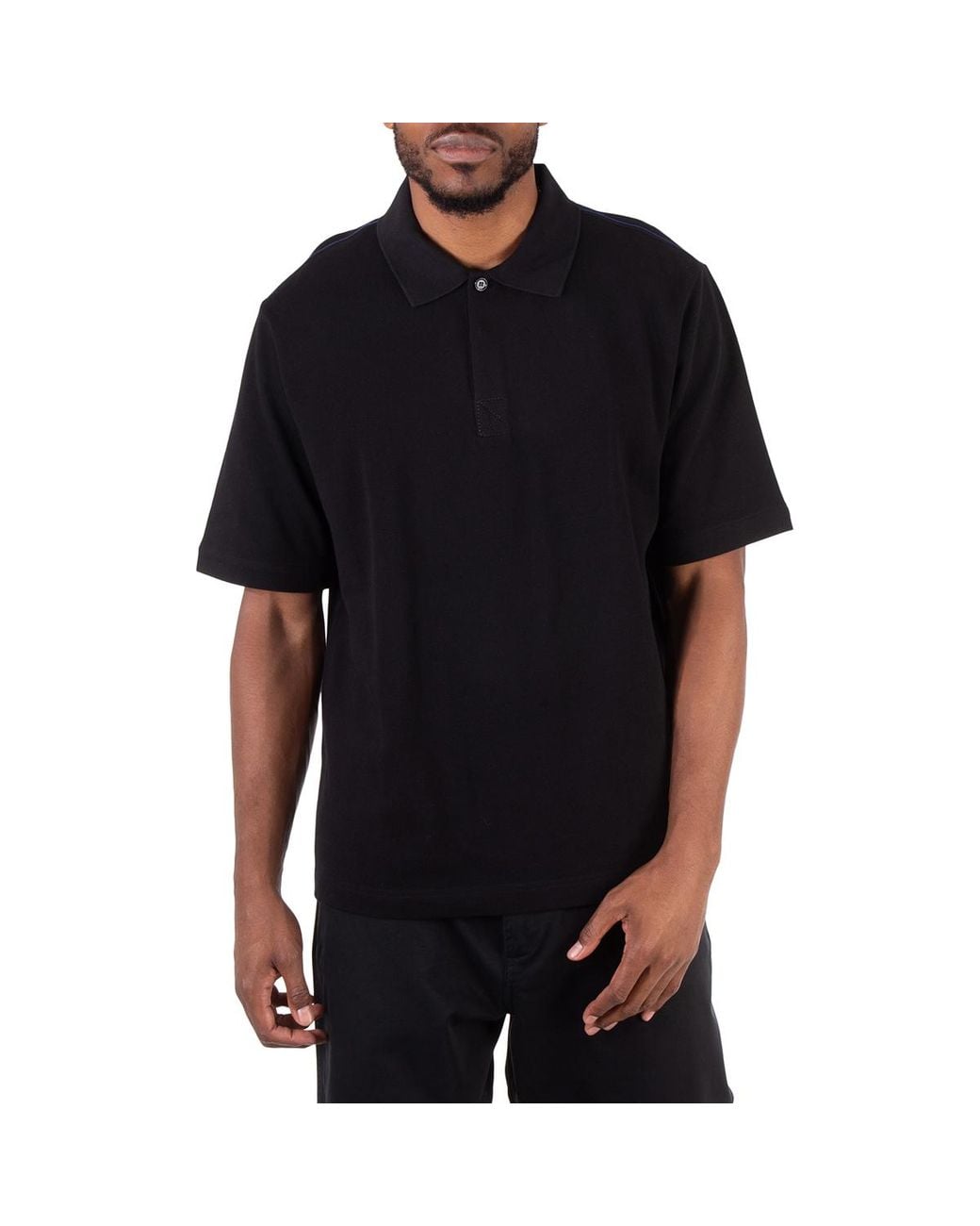 Burberry Black Striped-Cuffs Short Sleeved Cotton Polo Shirt for men