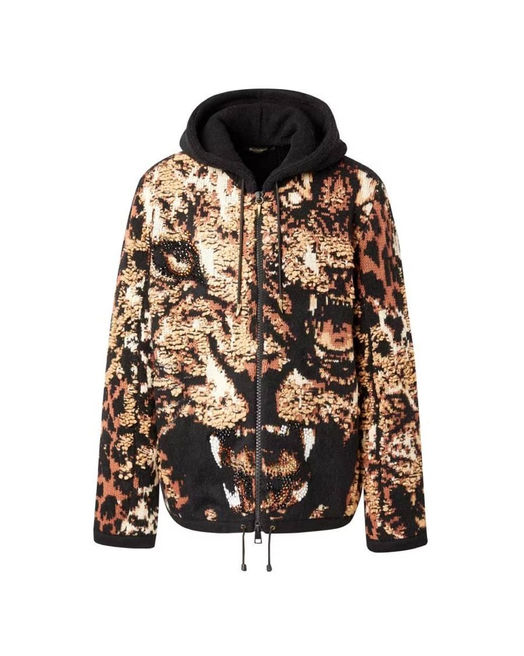 Roberto Cavalli Black Tiger Jacquard Hooded Jacket for men
