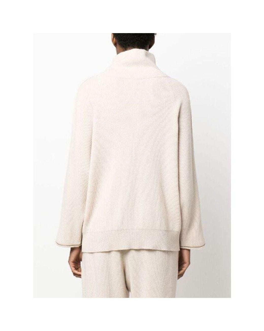 Brunello Cucinelli Natural Ribbed Knit Sweater, Size X-Large for men