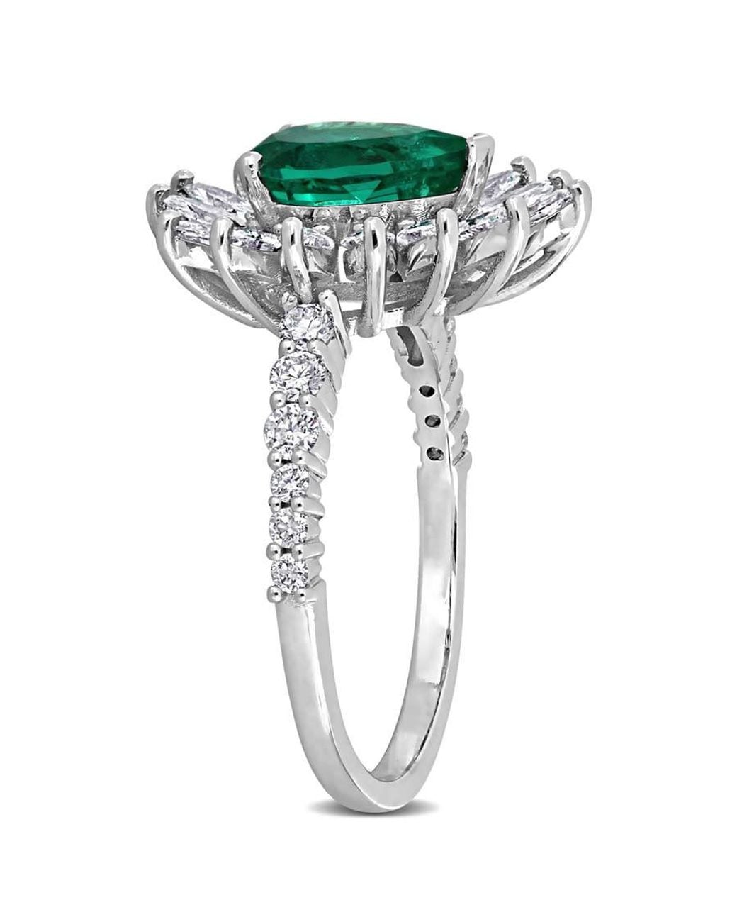 Created Forever Green 1Ct Tgw Pear-Shaped Created Emerald And 1 1/5Ct Tw Marquise And Round-Cut Lab-Grown Diamond Ring for men