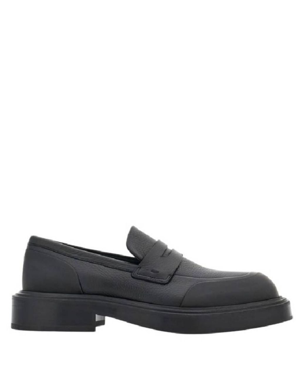 Ferragamo Black Rubber Detailed Leather Loafers for men