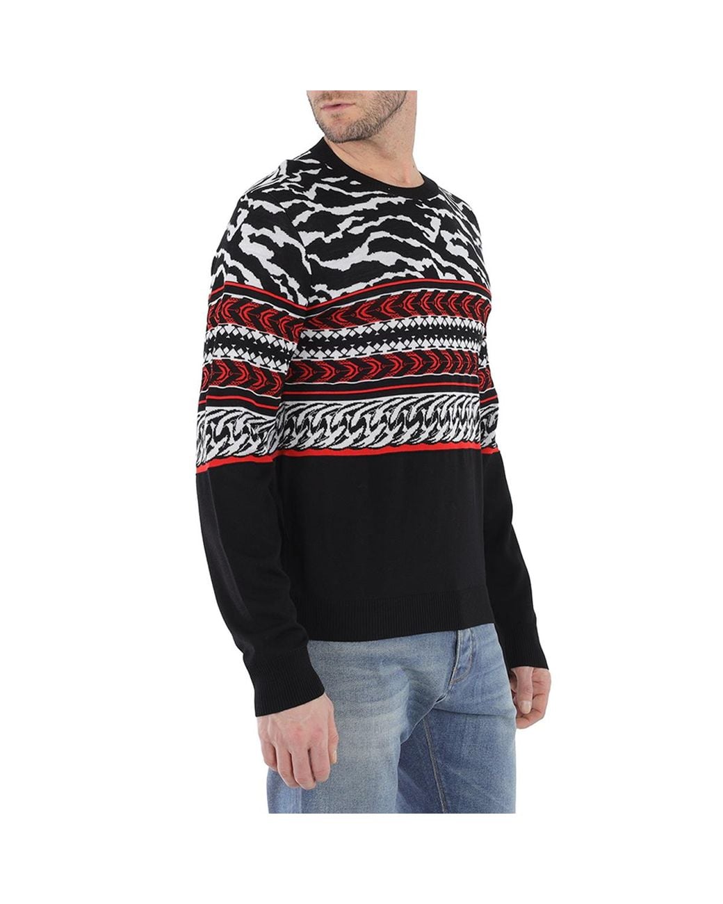 Roberto Cavalli Black Intarsia Wool-blend Sweater for men