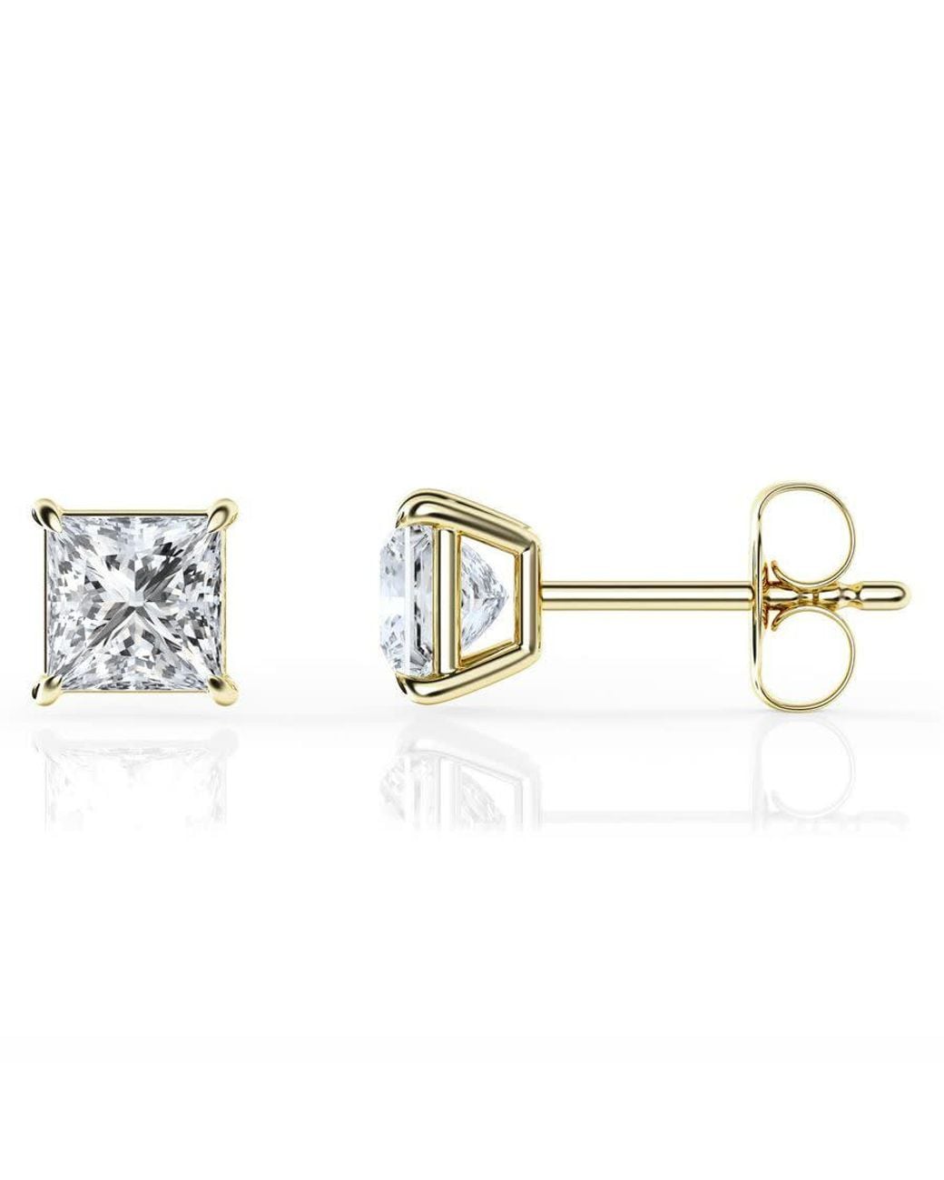 Brilliant Diamond Blue 1 1/2 Carat Princess Cut Lab Grown Diamond Stud Earrings for men
