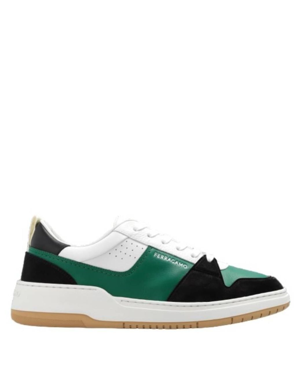 Ferragamo Green Smooth And Suede Leather Sneakers For for men