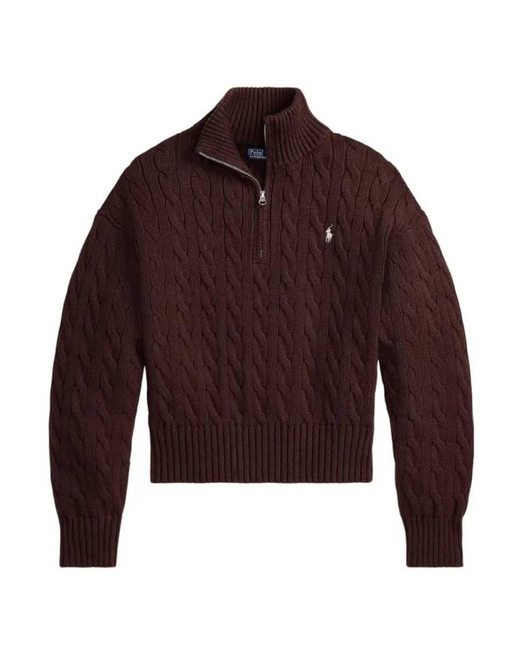 Polo Ralph Lauren Purple Cable Knit Quarter-Zip Sweater for men