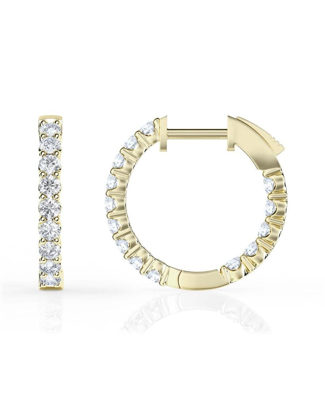 Brilliant Diamond Metallic 1 Carat Round Lab Grown Inside Out Diamond Huggie Hoop Earrings for men