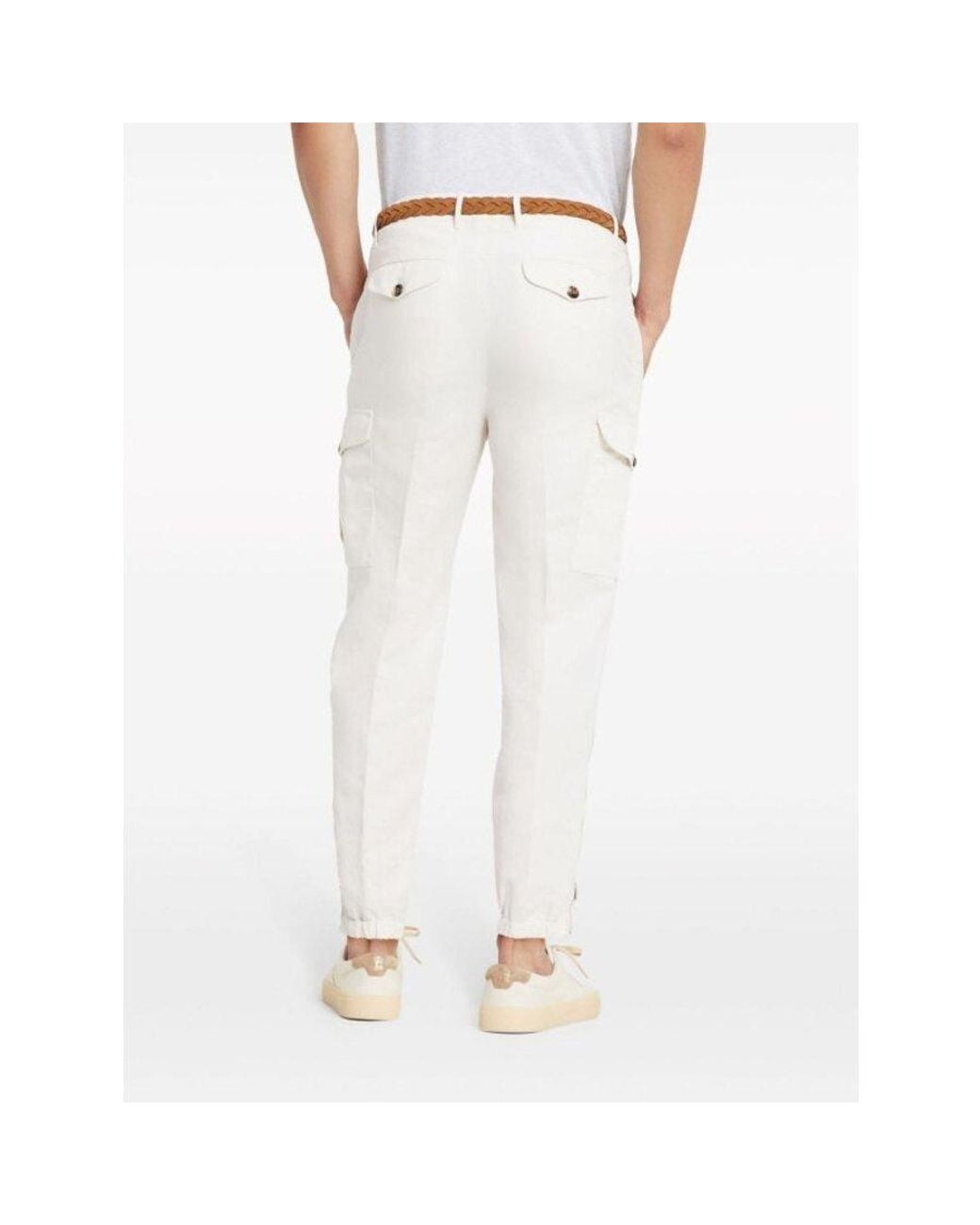 Brunello Cucinelli White Off Linen Blend Cargo Trousers, Brand Size 52 (Us for men