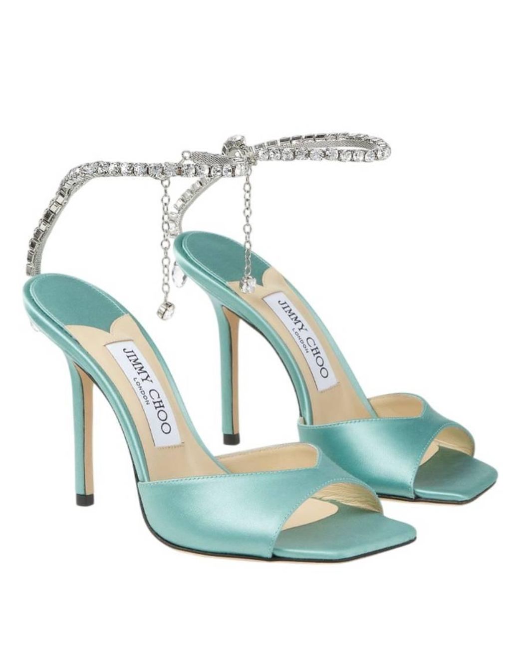 Jimmy Choo Blue Saeda Crystal Embellished Satin Sandals, Brand Size 34.5 Us