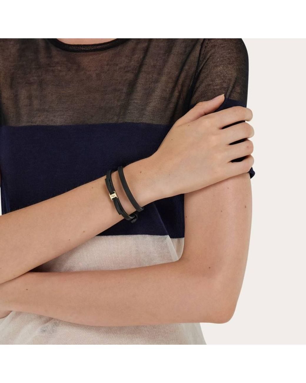 Ferragamo Black Mini Bow Double-Wrap Bracelet for men
