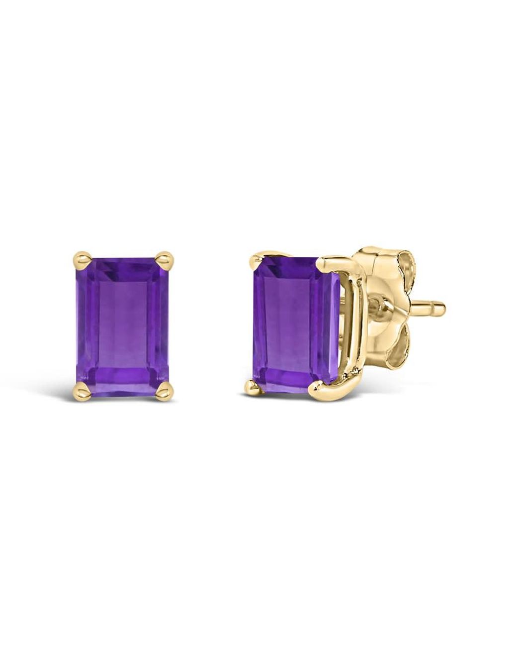 Haus of Brilliance Purple 14K 6X4Mm Emerald Shaped Amethyst Solitaire Stud Earrings for men