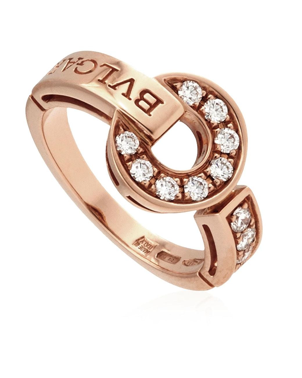 BVLGARI Metallic 18 Kt Rose Ring Set With Pave Diamonds, Ring for men