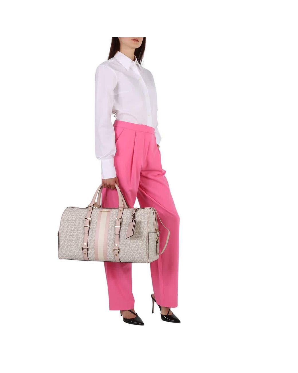 Michael kors pink and white striped purse store