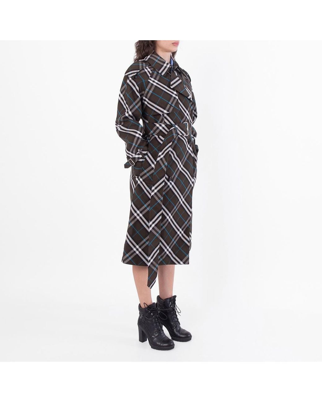 Burberry Black Snug Check-Print Long Trench Coat, Brand Size 8 Us for men