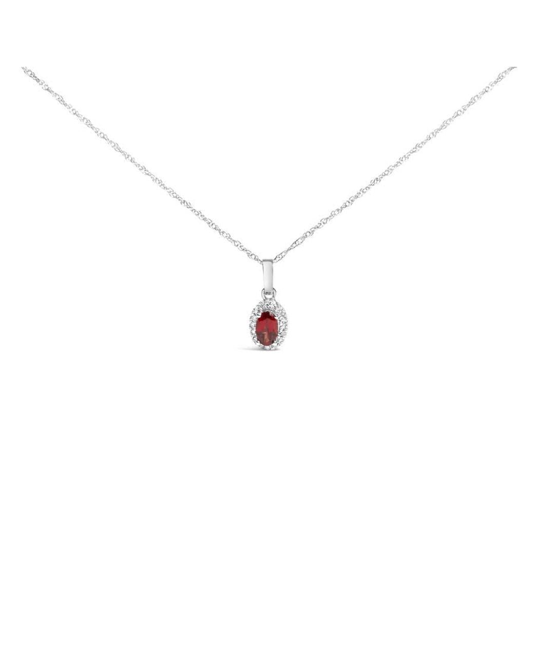 Haus of Brilliance White 10K 5X3Mm Garnet And Diamond Accent Halo Oval Shape Pendant Necklace for men