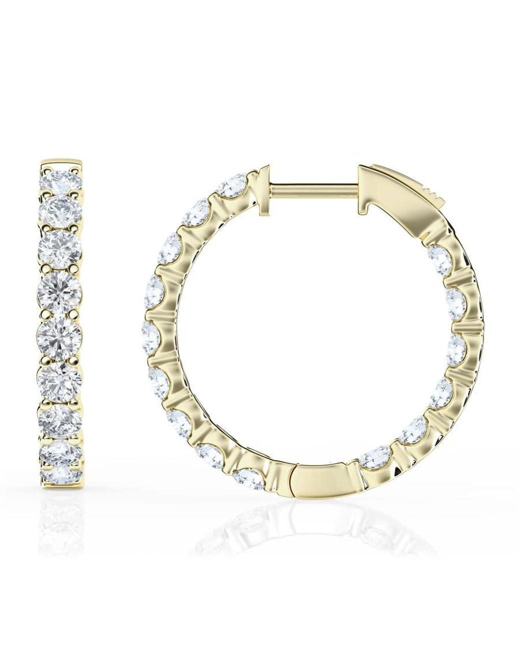 Brilliant Diamond Metallic 3 Carat Round Lab Grown Inside Out Diamond Huggie Hoop Earrings for men