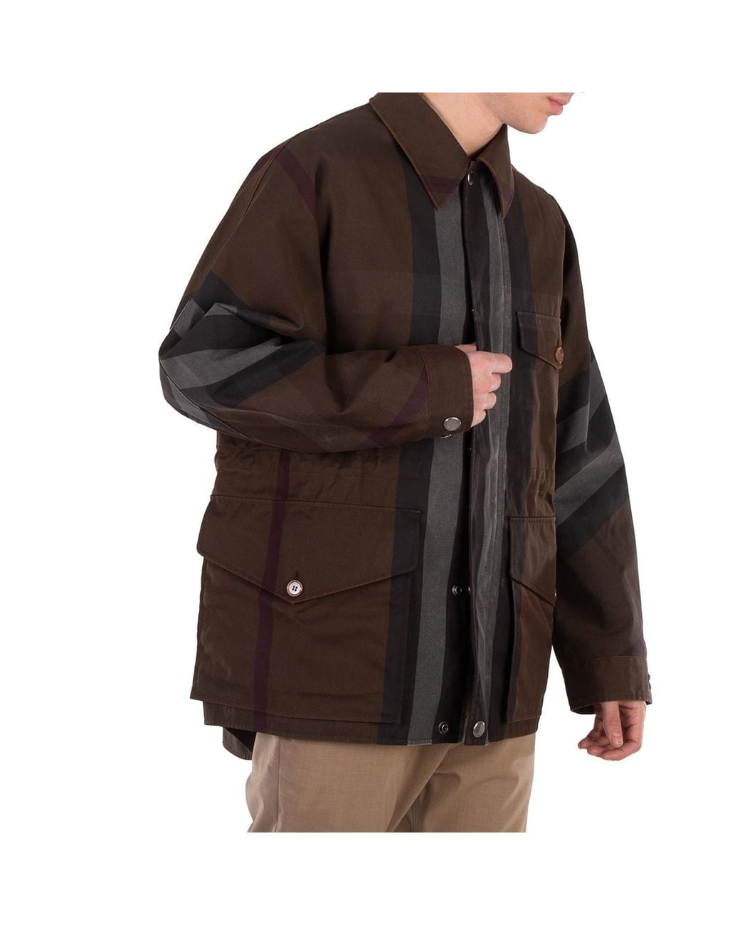 Burberry Brown Dark Birch Check Cotton Blend Field Jacket, Brand Size 46 (Us for men