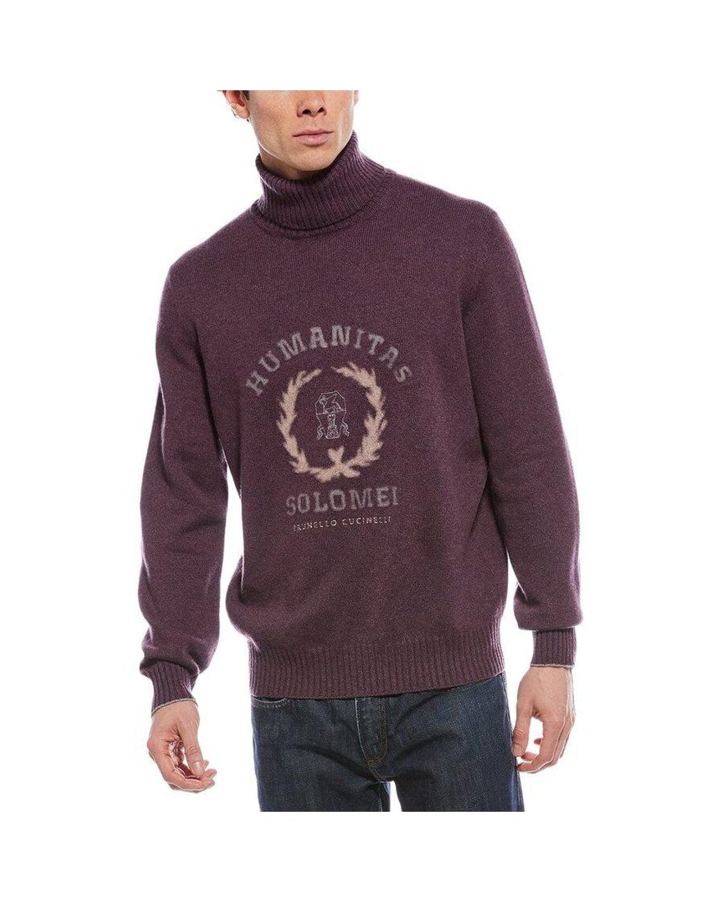 Brunello Cucinelli Purple Turtleneck Sweater With Emblem, Brand Size 50 (Us for men