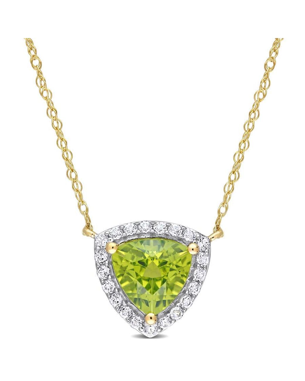 Amour Metallic 1 1/2 Ct Tgw Trillion Peridot And Topaz Halo Necklace for men