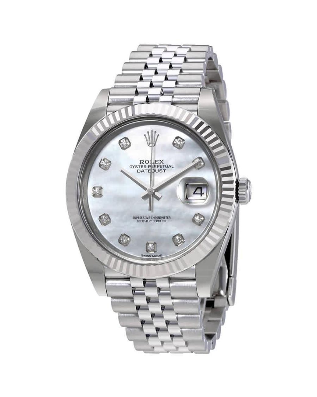 Rolex Oyster Perpetual Datejust White Mother Of Pearl Diamond Dial Watch in  Metallic for Men | Lyst