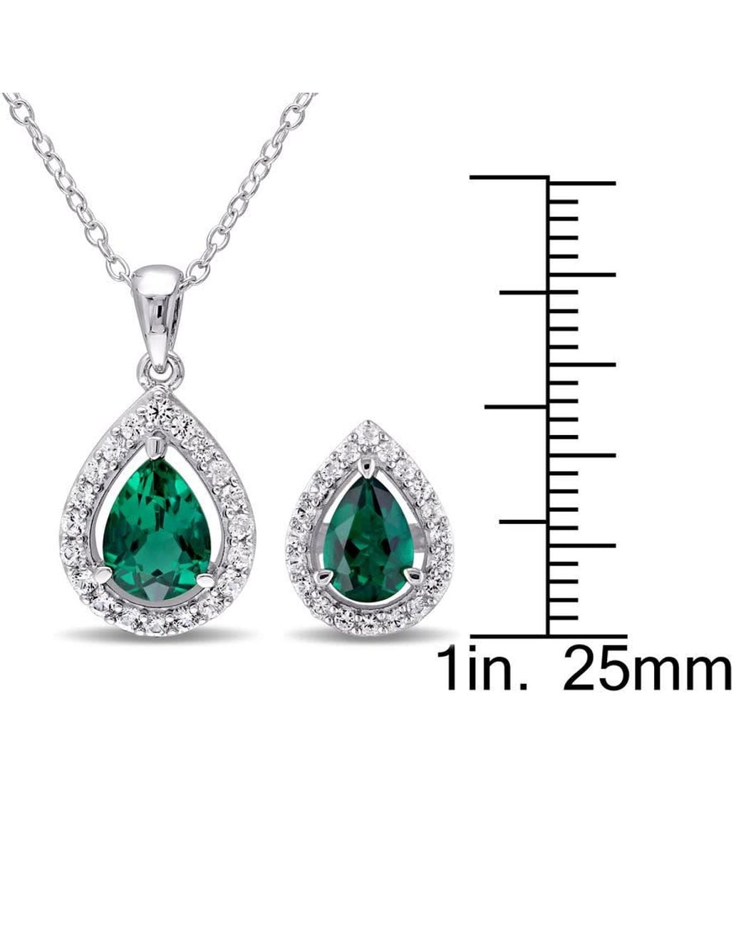 Amour Blue 3 1/5 Ct Tgw Created Emerald And Created Sapphire Teardrop Halo Pendant With Chain And Stud Earrings Set for men