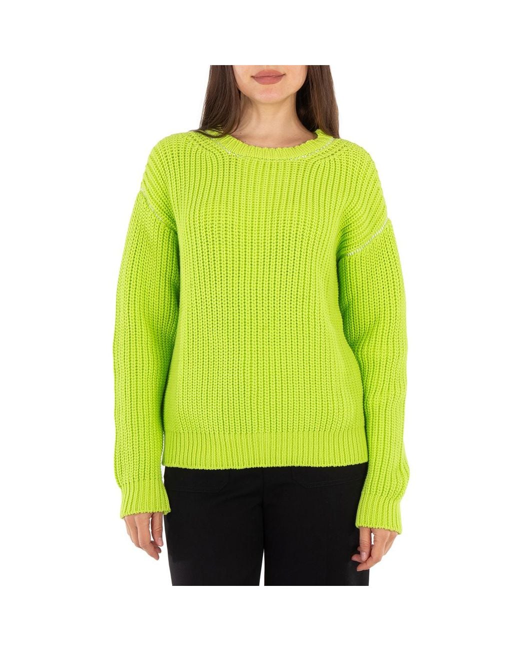 MM6 by Maison Margiela Green Ribbed Knit Crew Neck Sweater