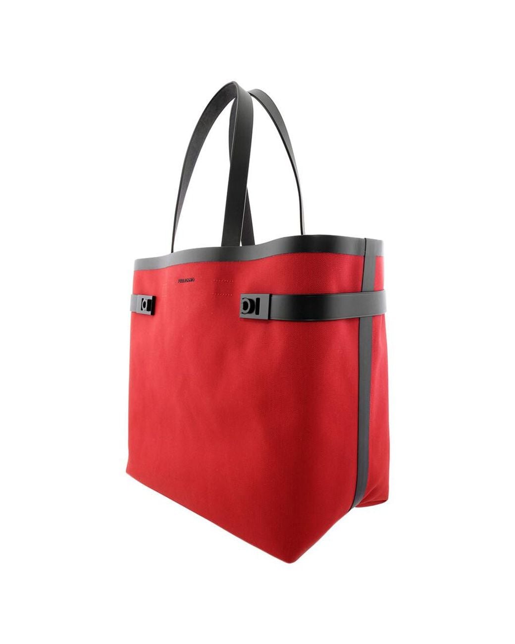 Ferragamo Red Gancini Buckles Canvas Tote Bag for men