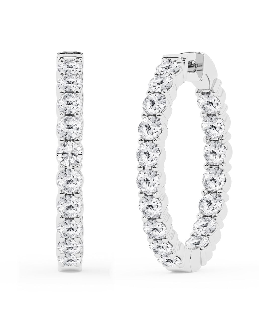 Brilliant Diamond White 4.00 Carat Round Lab Grown Inside Out Diamond Hoop Earrings for men