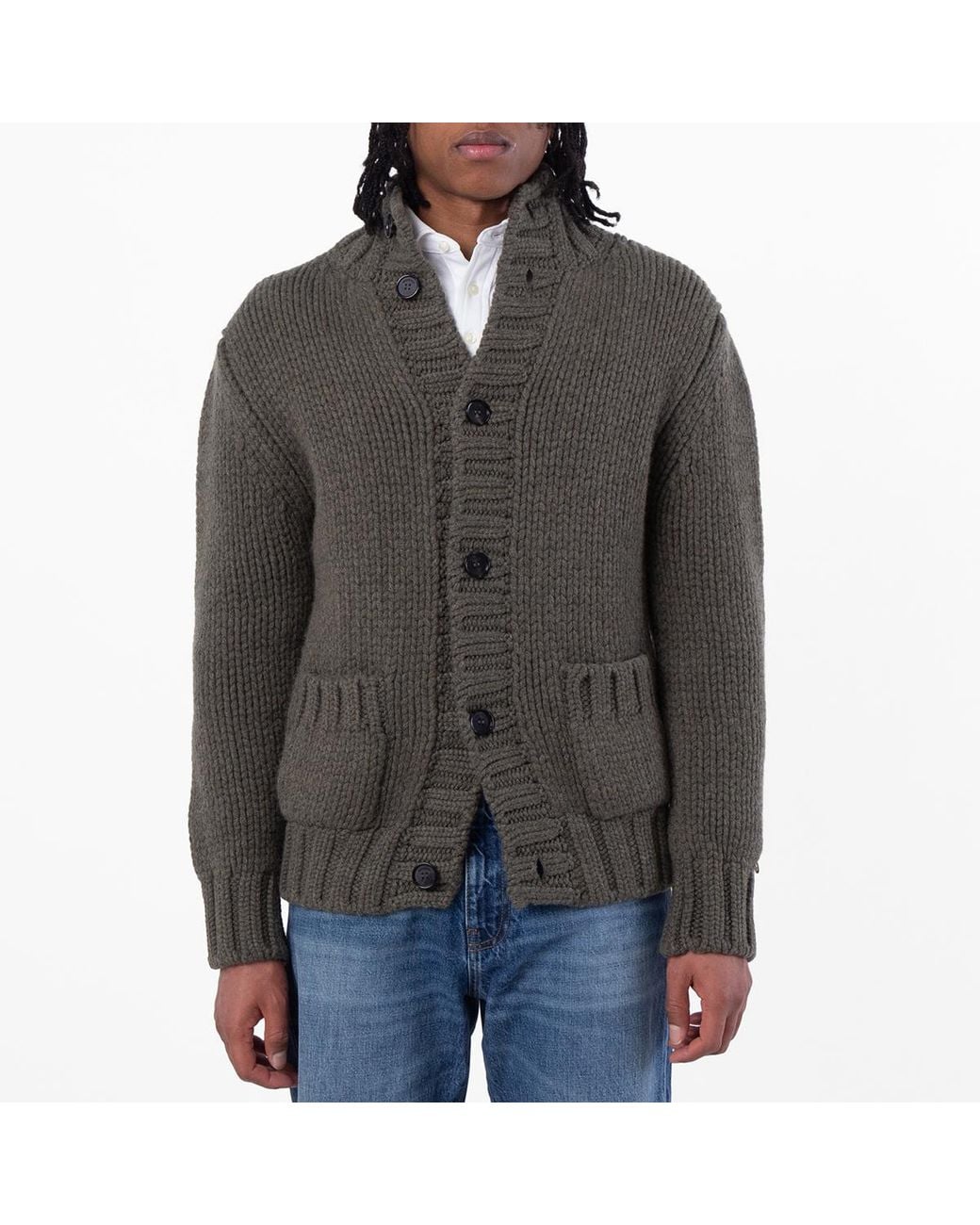 Ferragamo Gray Ferragamo High Neck Long Sleeve Cardigan for men